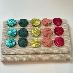 Stella & Dot St Barry’s Clutch with multi color Pompom detail